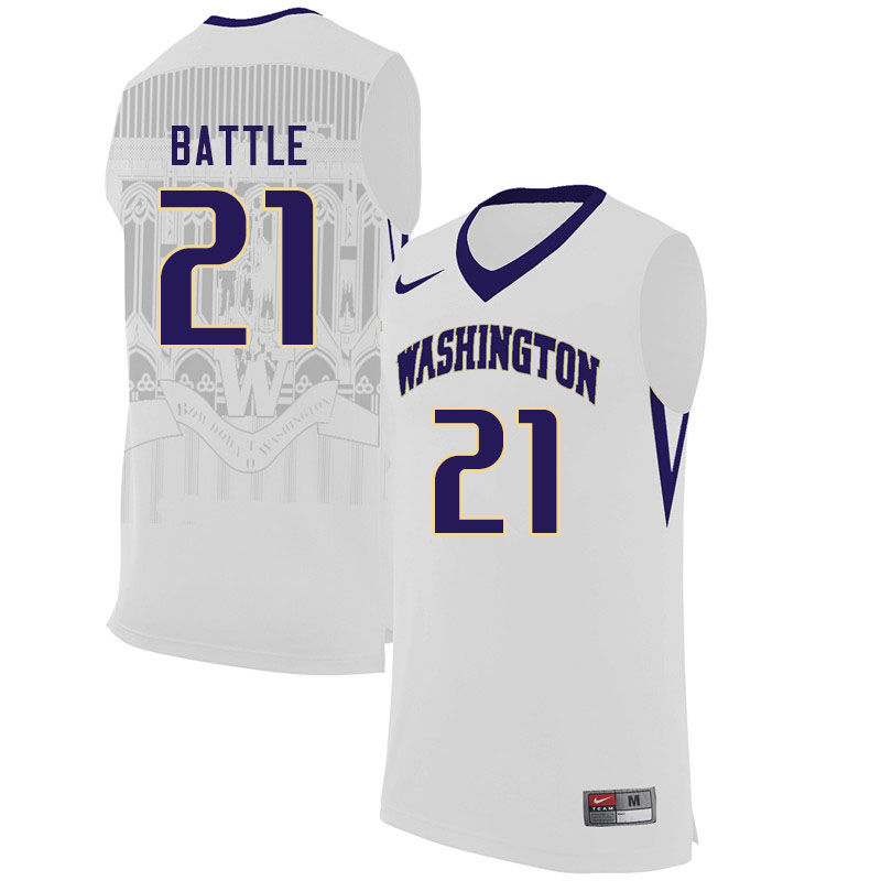Men #21 RaeQuan Battle Washington Huskies College Basketball Jerseys Sale-White